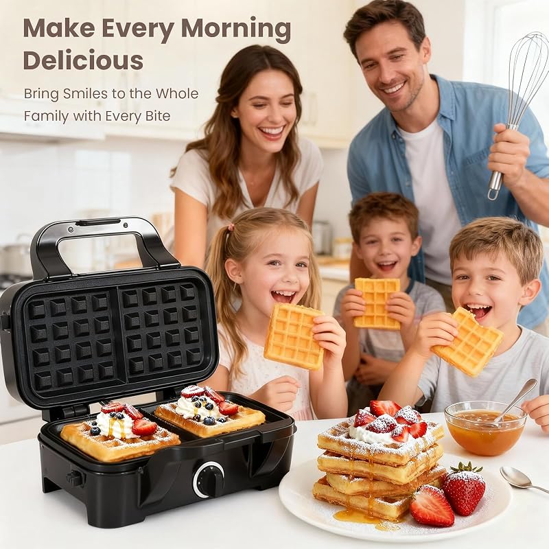 3-in-1 Waffle, Sandwich & Pancake Maker with Removable Nonstick Plates