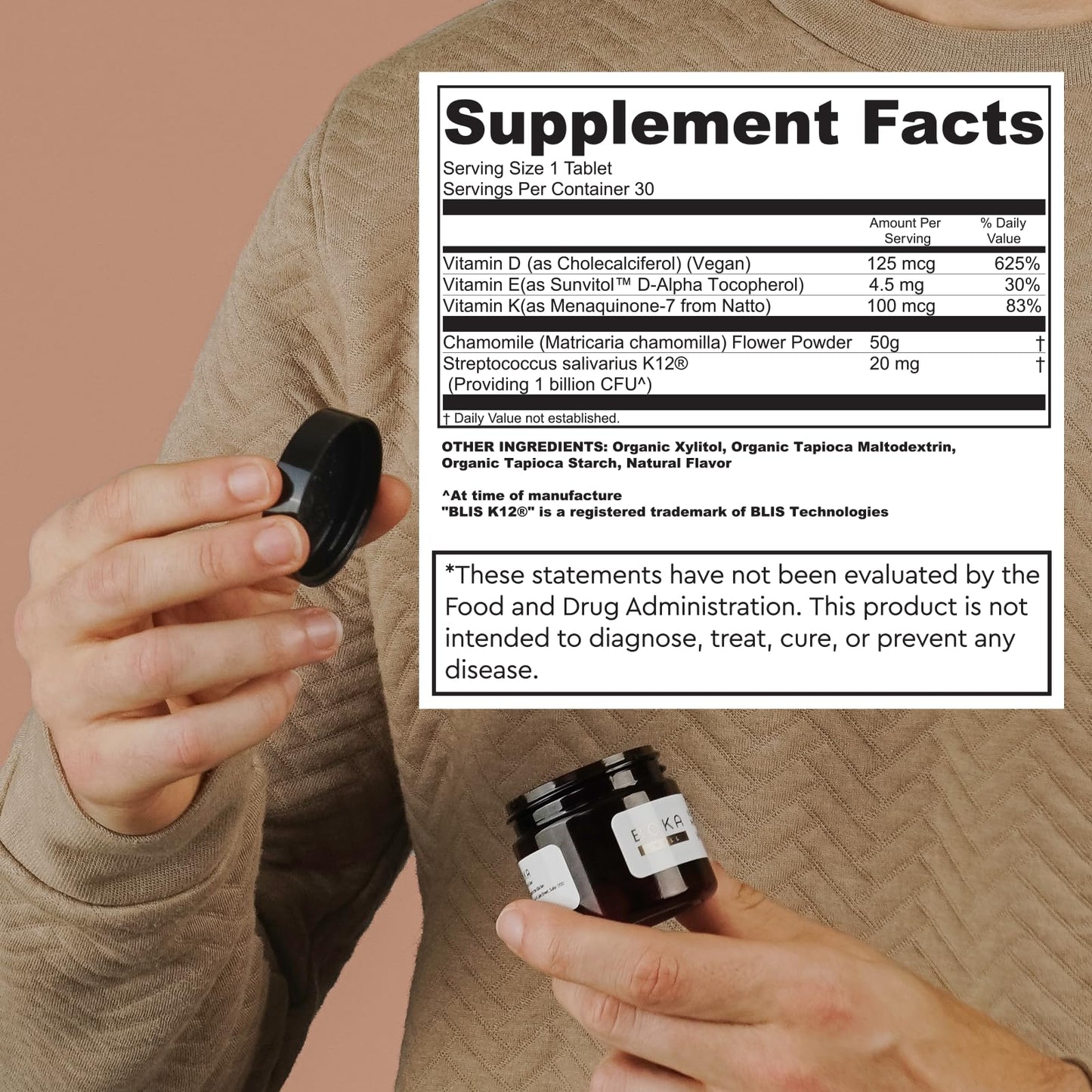 Boka Vital Bite Oral Pre + Probiotics - Sugar-Free Nut-Free Chewable Dental Probiotics for Teeth and Gums with BLIS K12, Vitamin D3 K2 for Men Women, Freshens Breath - Peppermint, 30 ct