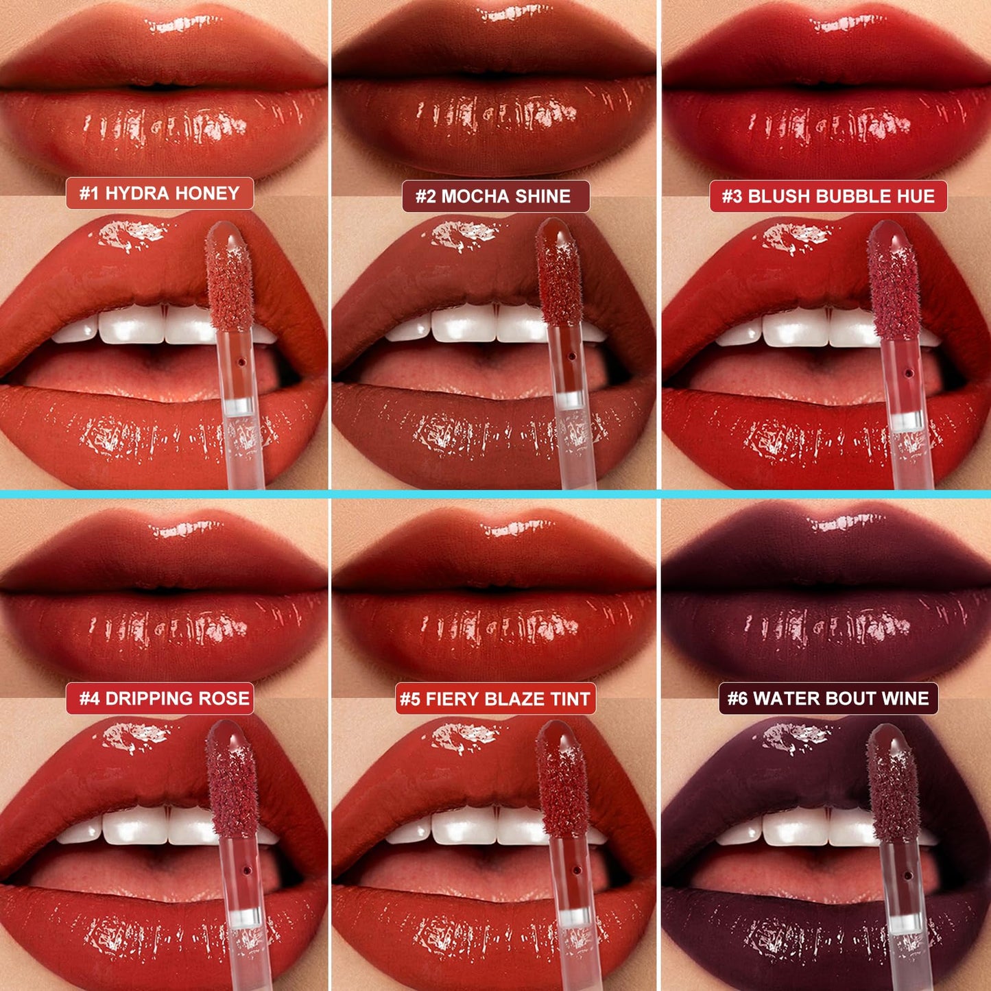 CNYYDS 3PCS Lip Hydrating Glossy Lip Stain, Lip Tint with 12HR Hydration(#4 DRIPPING IN ROSE,#5 FIERYBLAZETIN,T#6 WATERBOUT WINE)