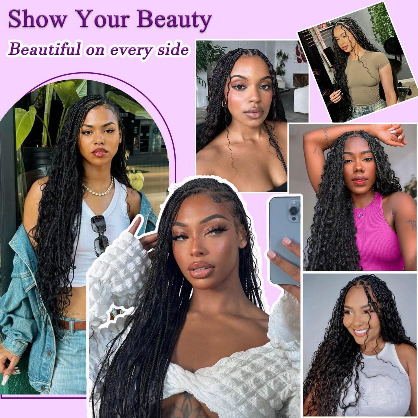 Boho Hair for Braiding 110g 24 Inch Deep Water Wave Boho Braids Human Hair No Weft 12A Brazilian Virgin Curly Bundles Human Hair Extensions 3 Braids/Pack Wet and Wavy Bundles Human Braiding Hair
