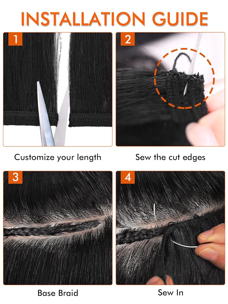 Sew-In Hair Extensions Kit 4-Layer Craftsmanship 3 Bundles 18, 20, 22" Natural Black
