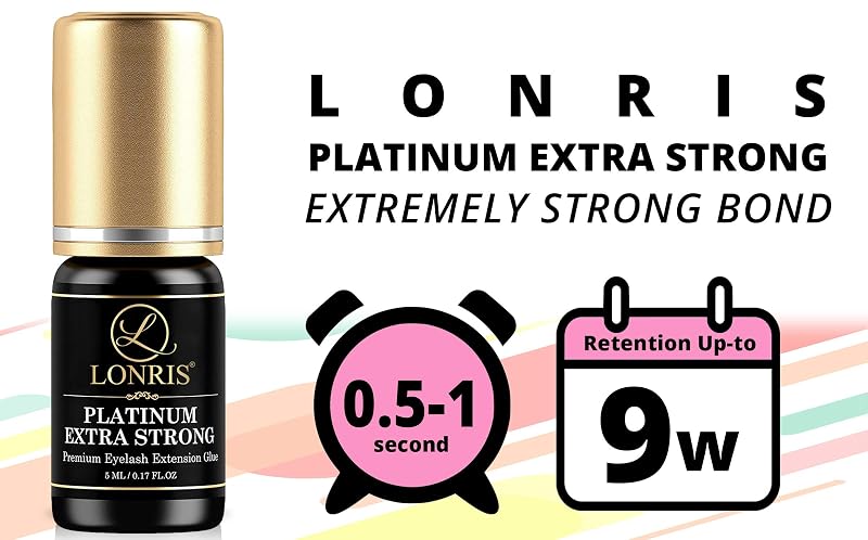 LONRIS Platinum Extra Strong Eyelash Extension Glue 5 ml – 8-9 Weeks Hold, 0.5-1s Dry Time