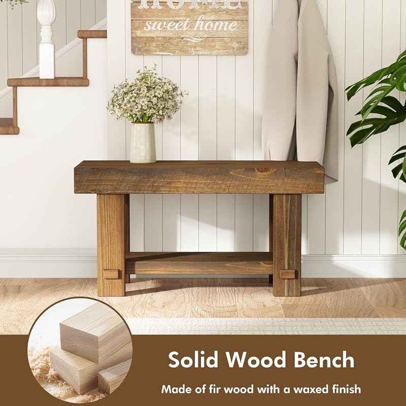 Solid Wood Entryway Bench 31.5" - Farmhouse Narrow Shoe & Storage Bench (Variation: 31.5")