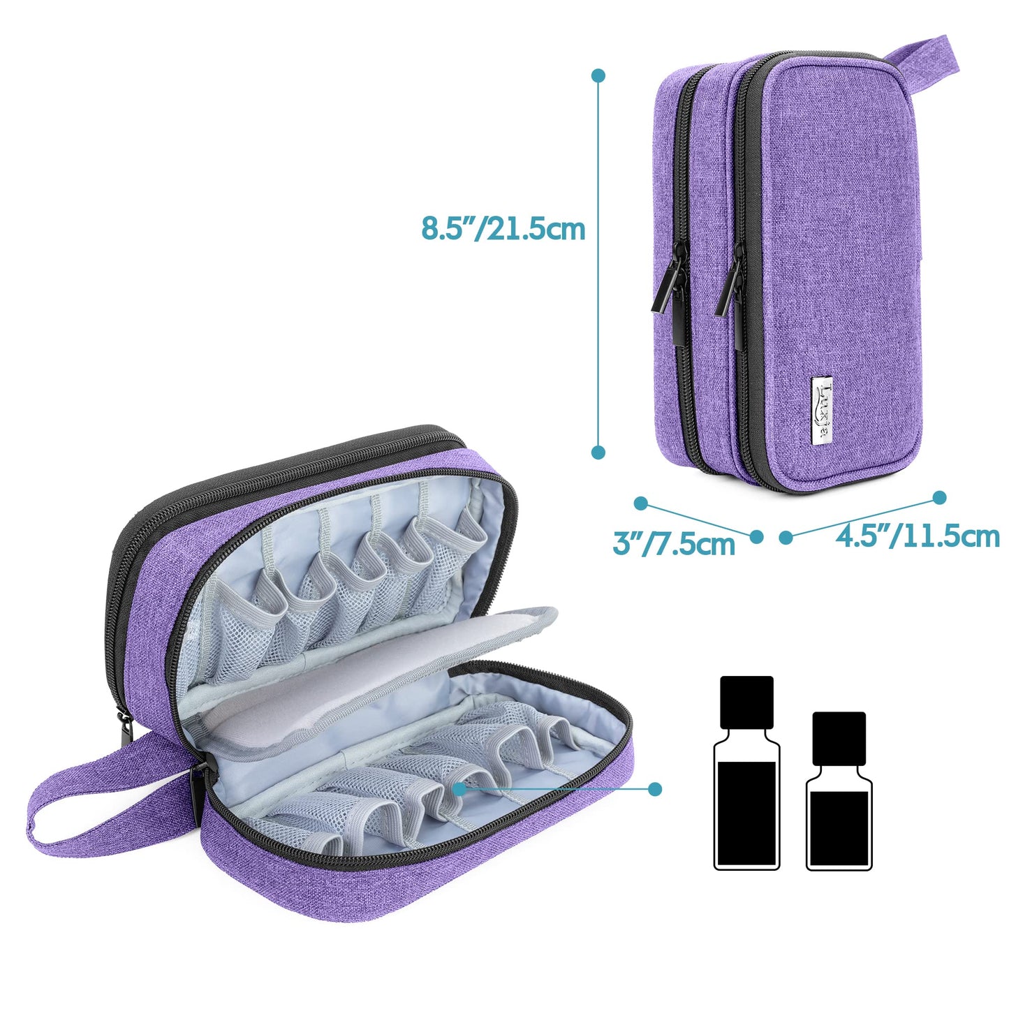 LUXJA Essential Oil Carrying Case - Holds 12 Bottles (5ml-15ml, Also Fits for Roller Bottles), Portable Double-Layer Organizer for Essential Oil and Accessories, Purple