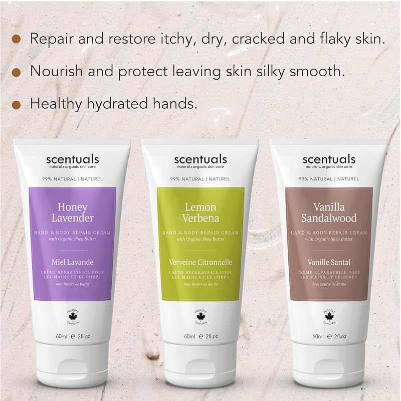 Hand Cream Trio with Shea Butter | Lemon Verbena, Honey Lavender & Vanilla Sandalwood — 60 ml Each