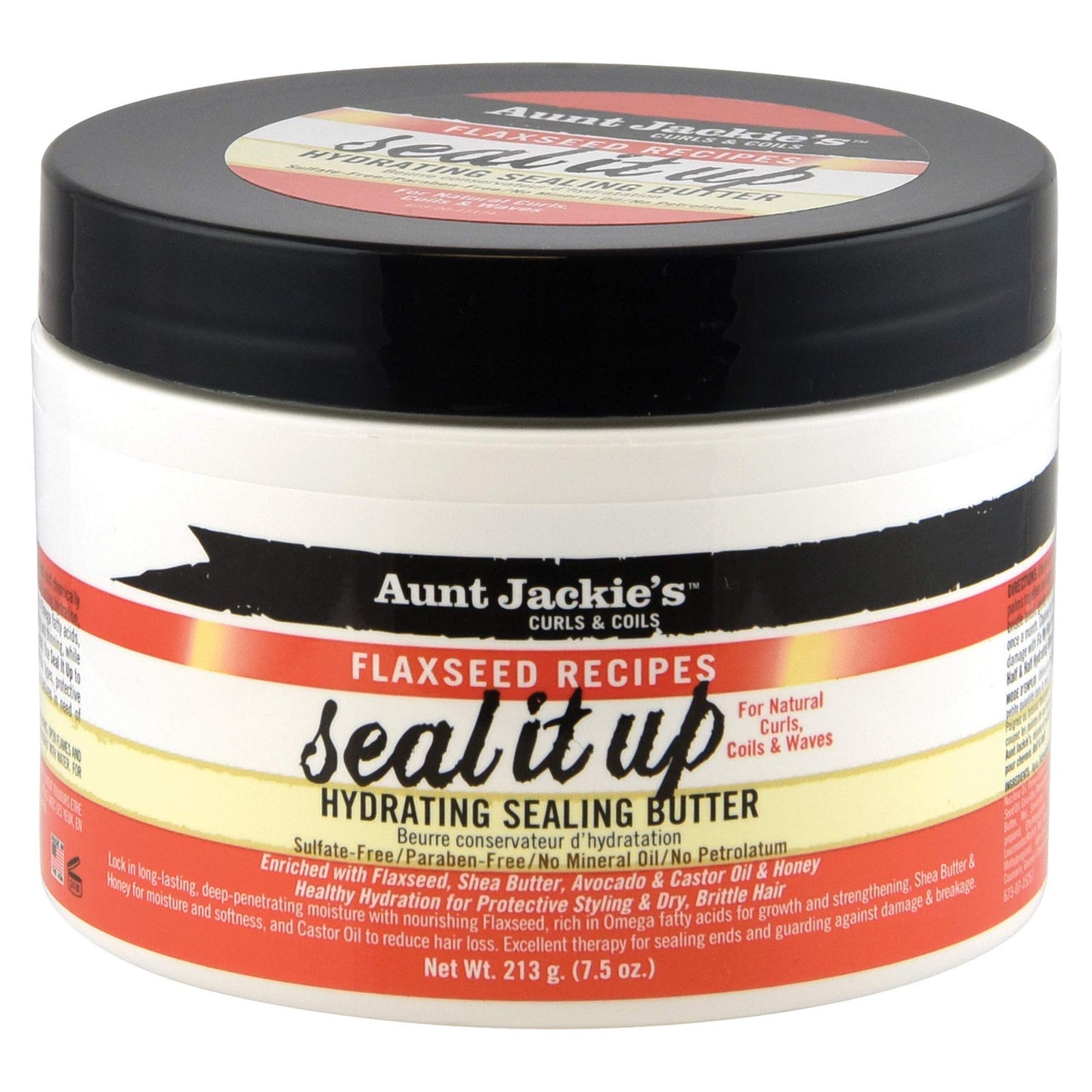 Aunt Jackie's Flaxseed Recipes Seal It Up Hair Hydrating Sealing Butter, Healthy Hydration for Protective Styling and Dry, Brittle Hair, 7.5 oz