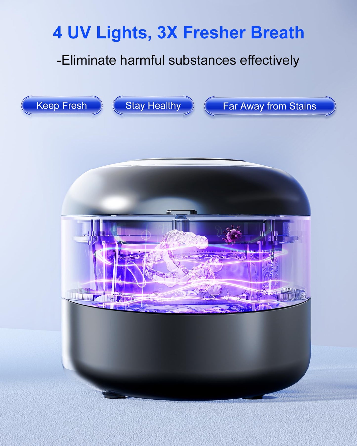 Upgraded Retainer Cleaner Machine, 45kHz Ultrasonic Cleaner as Dentures Cleaner, Mouth Guard Cleaner, Night Guards Cleaner, Aligner Cleaner, Jewelry Cleaner, Ring Cleaner (Black)