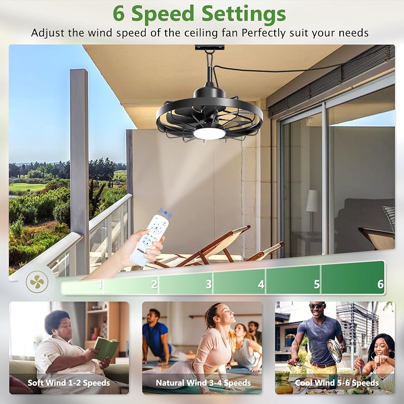 Niitawm Black 20" Outdoor Ceiling Fan with Light, IP65 Waterproof Remote & APP Control