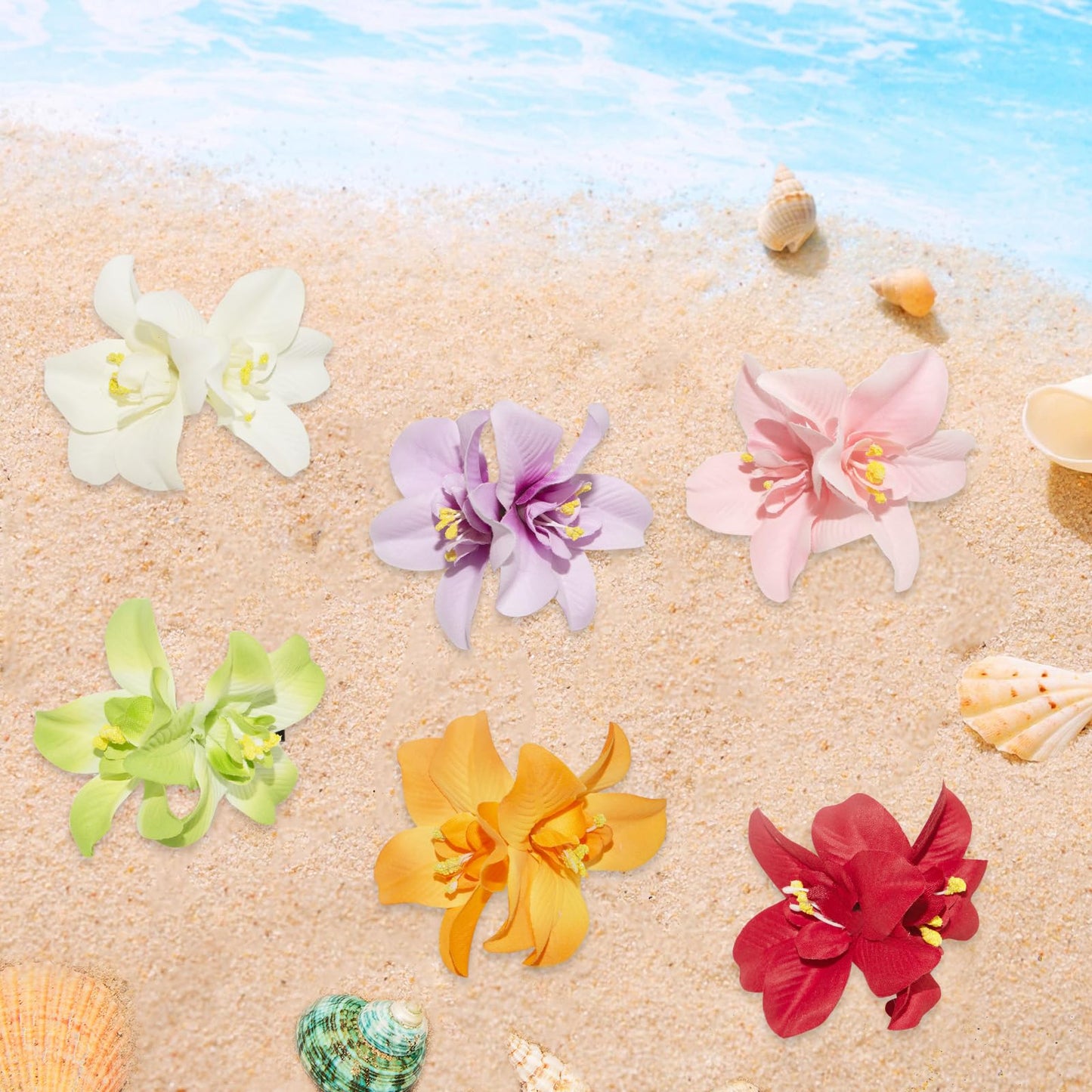 Generic 6 Colors Artificial Flower Hair Clips, Bohemian Flower Hairpin Hawaiian Hairpin for Seaside Holiday, 3.5 Inch Bridal Hair Bobby Pins Headwear for Women Girls(Twin Flowers)