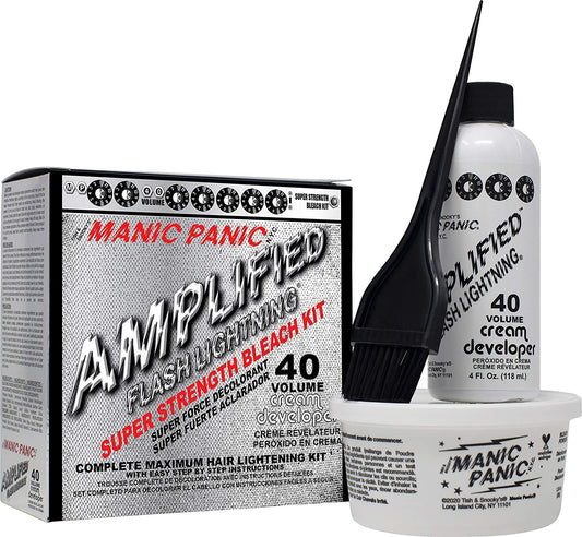 MANIC PANIC Flash Lightning Super Strength Bleach Kit - 40 Volume Developer + Bleach Powder - Hair Lightener for Dark Hair + Lifting up to 7 Levels - Vegan & Cruelty Free