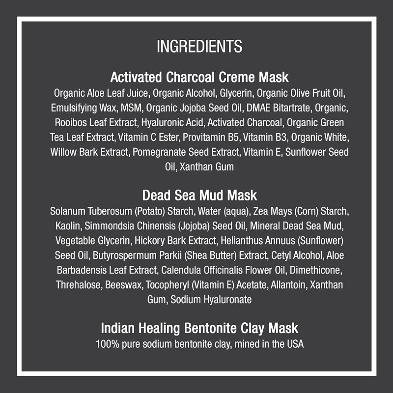 Dead Sea Mud Mask, Bentonite Clay & Activated Charcoal Set for Skin Care - Self Care Gift