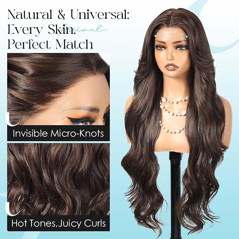 Luwila 30in 13x4 HD Lace Front Wig Glueless Pre-Cut Natural Hairline, Dark Brown Highlight #FS4/30