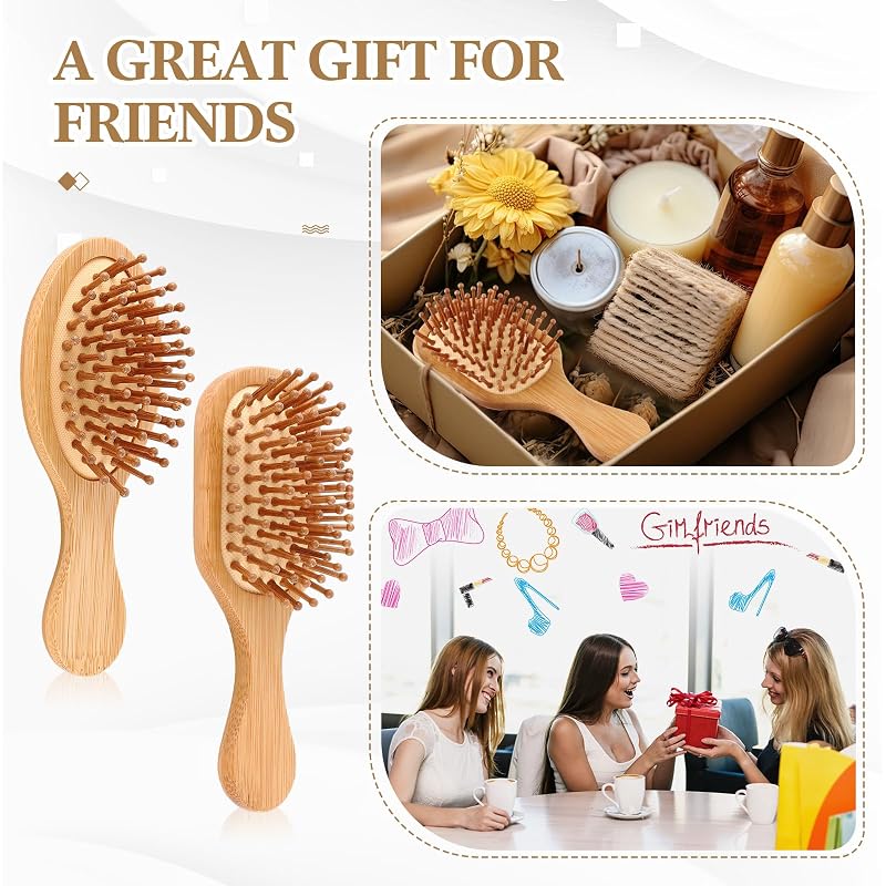 FoldTier 50-Piece Mini Bamboo Hair Brush Set - Travel Paddle Hairbrushes