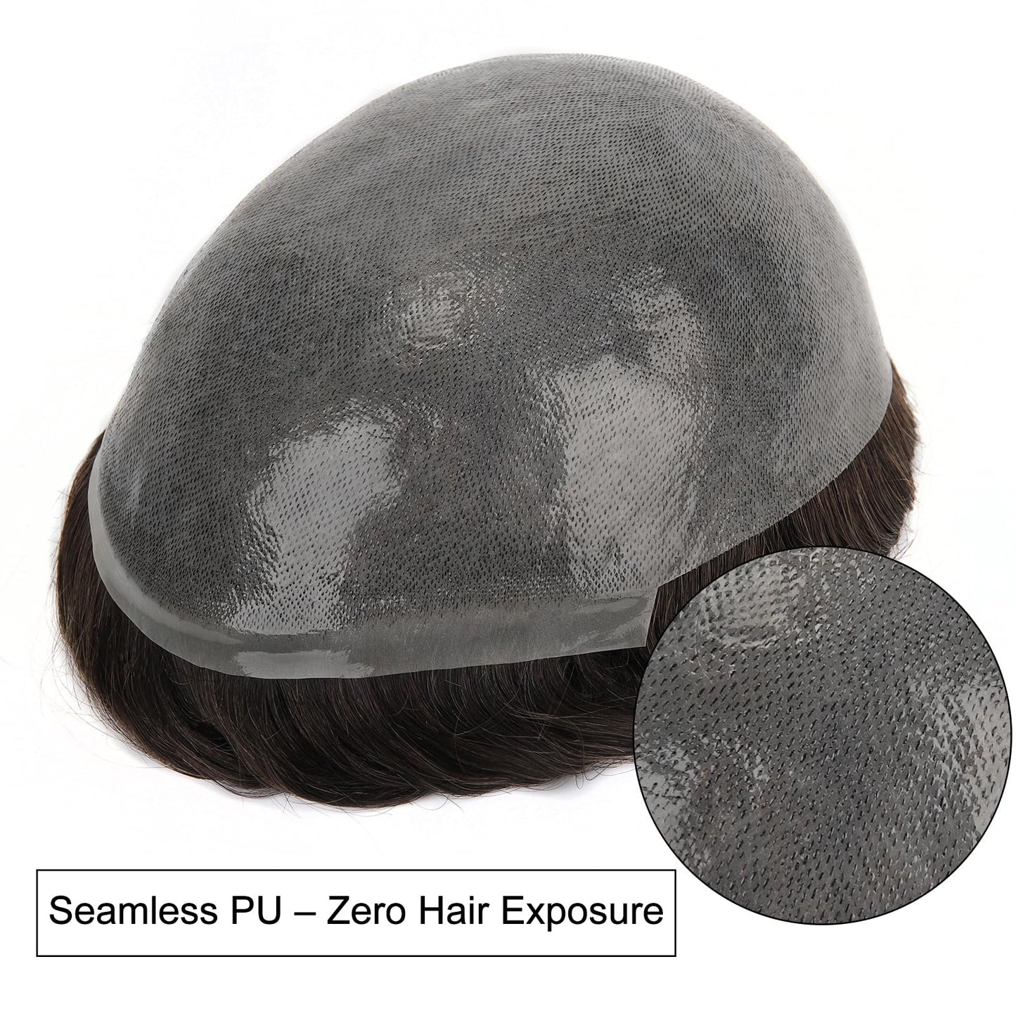 Topunique Mens 0.08mm Thin Skin Toupee, #1B20 Natural Black with 20% Gray Hair V-Looped Invisible Hairline 8x10 Inch PU Base Remy Human Hair for Men