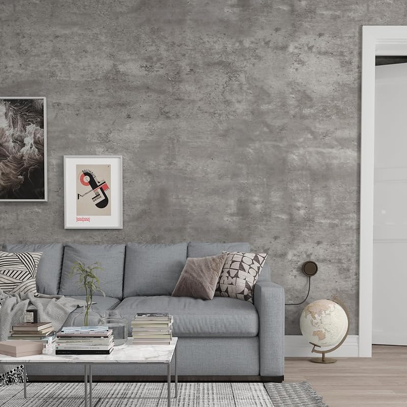 24x591 in Light Gray Concrete Wallpaper Peel & Stick - Thick Matte Self-Adhesive Vinyl