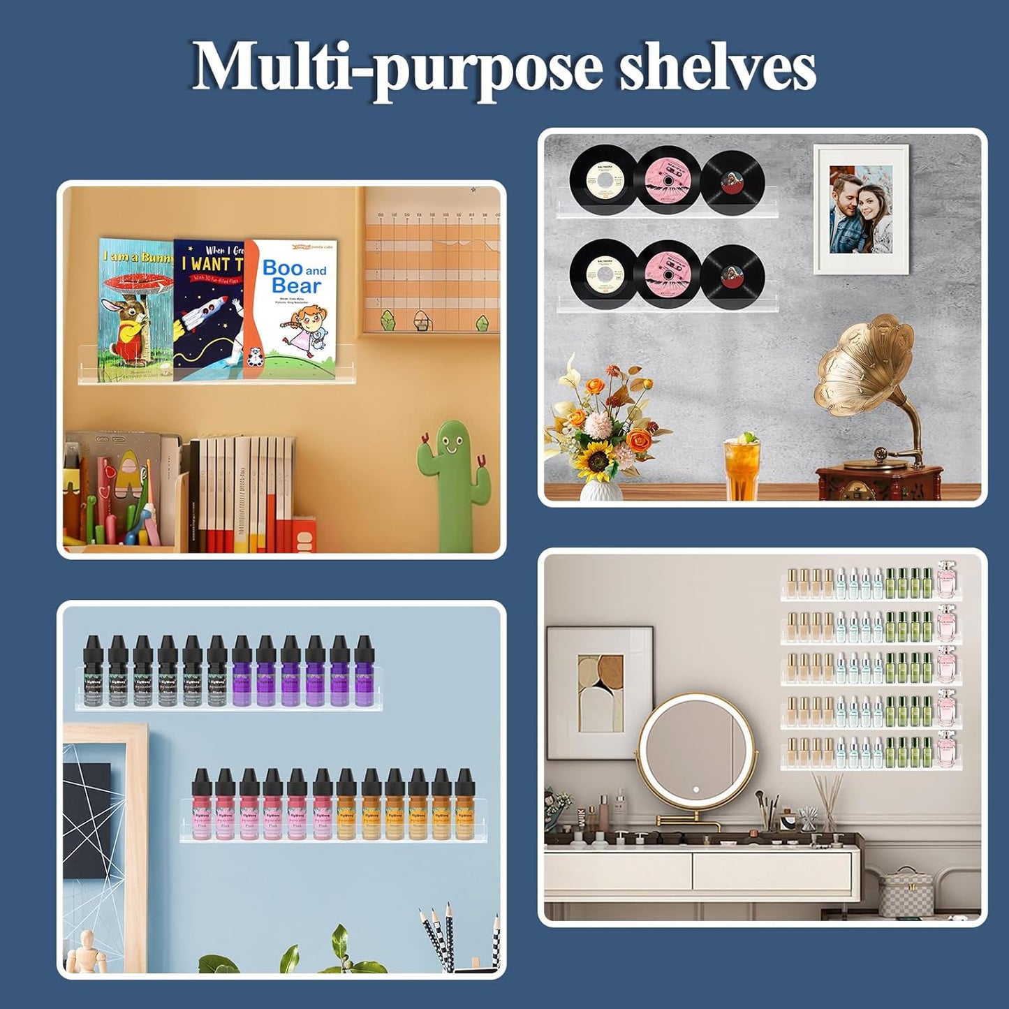 15-Inch Acrylic Nail Polish Shelf - Multi-Purpose Floating Rack for Beauty Salons & Retail