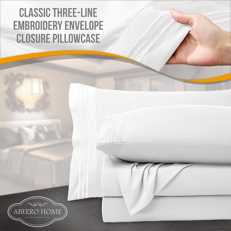 King Size Microfiber Sheets Set with Elastic Corner Straps - 4pc White (Variation: White+King)
