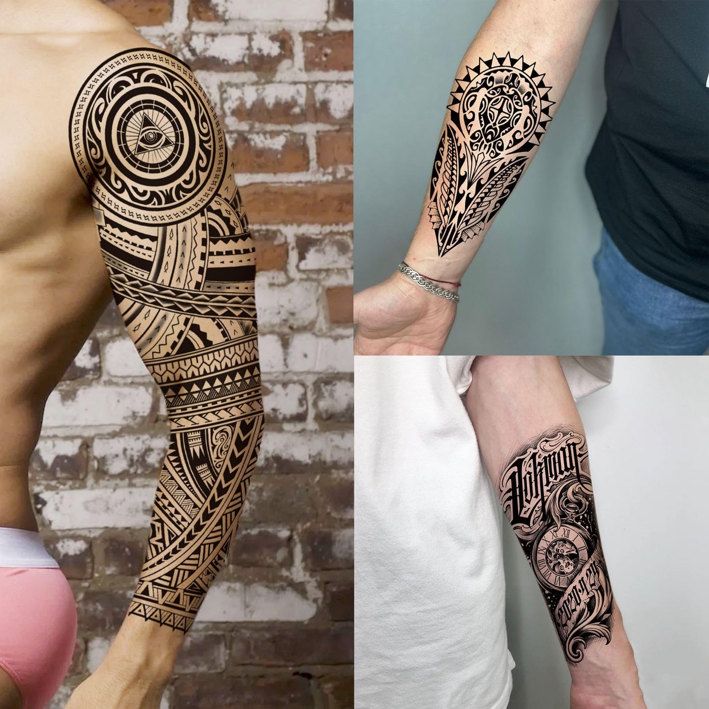 20 Sheets Maori Extra Large Full Arm Temporary Tattoos For Men Adults, 8 Sheets God Totem Armband Fake Sleeve Tattoos For Women, Long Lasting Temp Bulk Tribal Halloween Black Letter Tattoo Stickers