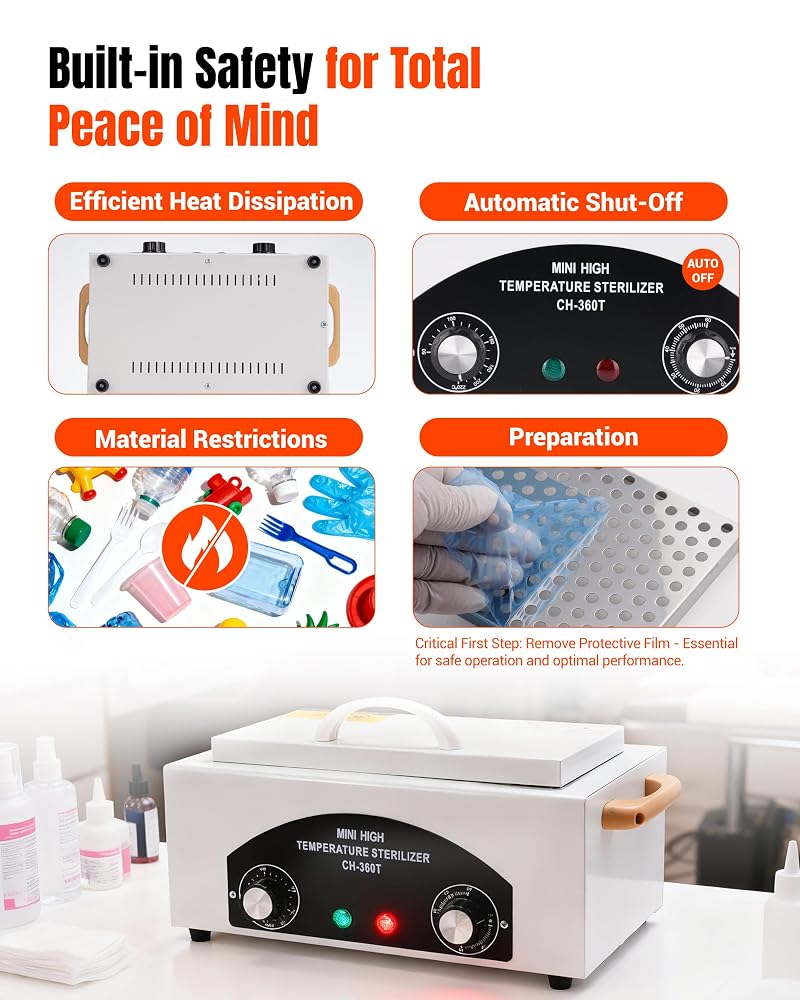 White High-Temp Nail Tool Cleaning Box, 1.5L, 110V/300W with Adjustable Timer