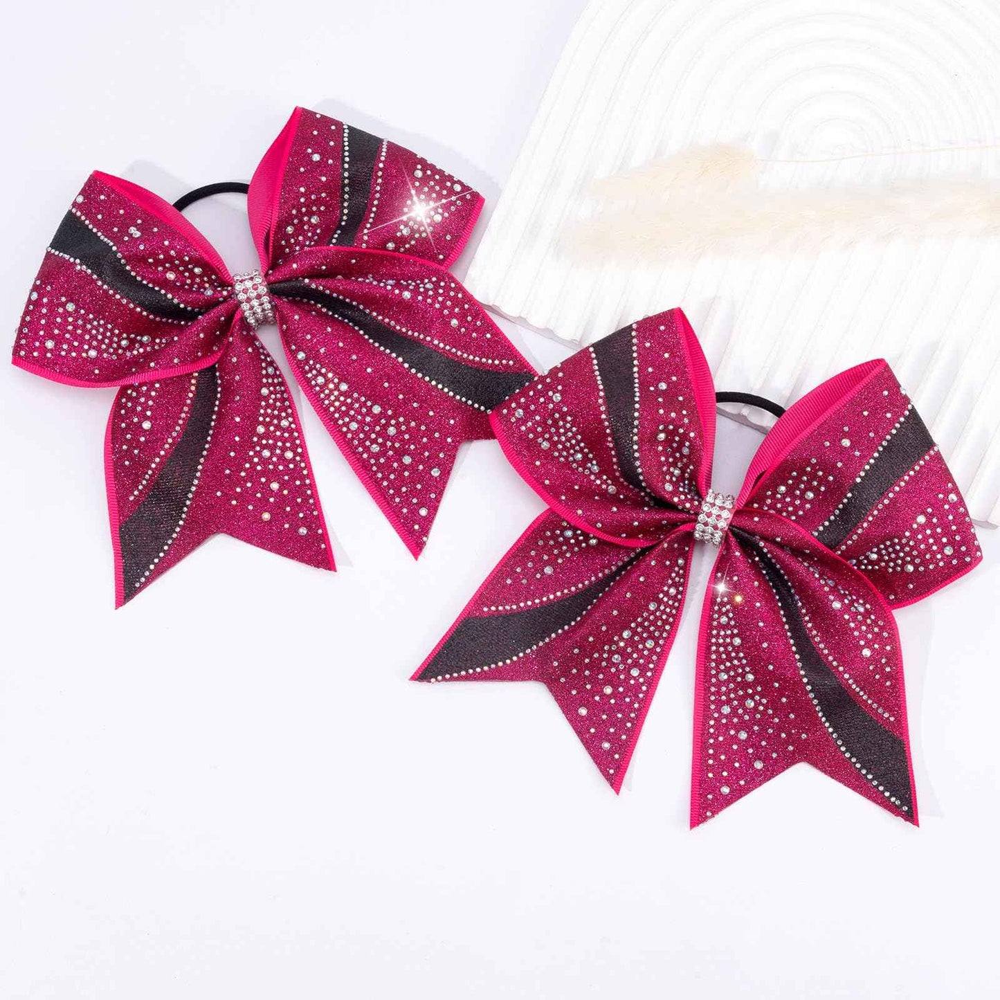 CN 6PCS Glitter Cheer Bows for Cheerleaders, Hot Pink Sparkly Large Hair Bows for Girls Cheerleading with Elastic Hair Ties，Cheer Hair Accessories for Softball Competition School Spirit
