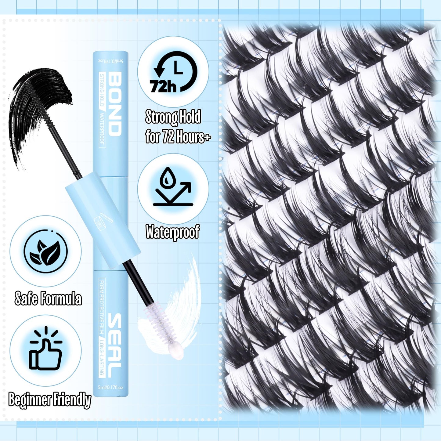 Fairy Lash Clusters Kit Manga Cluster Eyelash Extensions Kit Spiky Cluster Lashes Anime Individual Lashes Wispy Eyelash Clusters 10-16MM Natural Lash Extension Everyday DIY Lash Bond and Seal Kit