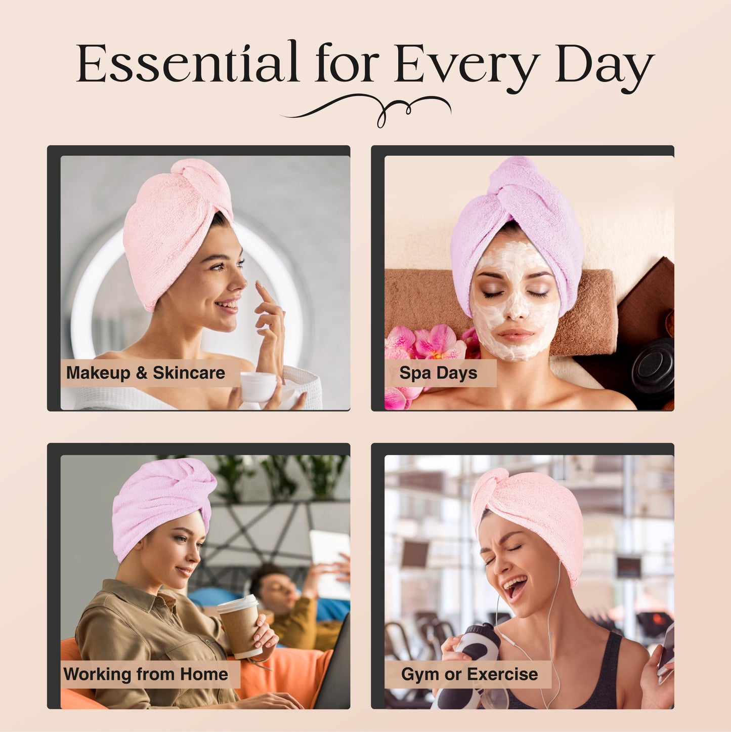 Cotton Hair Towel Wrap for Women/Kids | Quick Dry, Soft & Absorbent 420 GSM Hair Wrap Towels with Double Button | Anti Frizz, Non Microfiber Hair Turbans for Curly, Long Hair (Lilac+Pink)