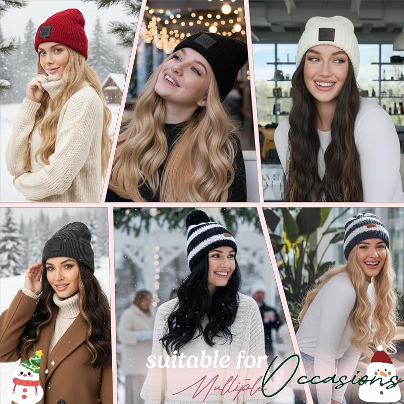 Beanie Wig with Hair 18in Synthetic Extensions in Blue/White Stripes - Ash Blonde Mix (#18P613) Variation 3