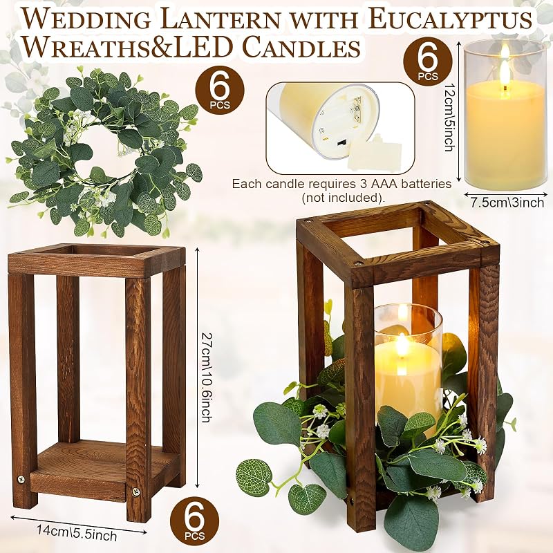 Variation: 18 Pcs Wooden Lantern Centerpiece for Table Decor Green+6 Sets