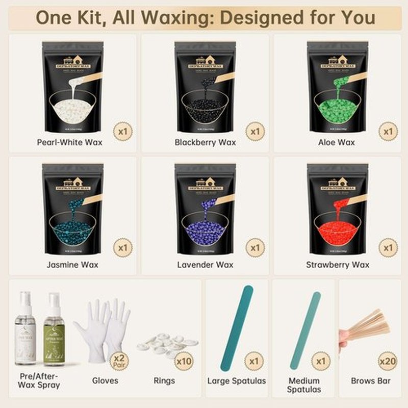 Lifestance Wax Beads Set, 6 Kinds of Waxing Beads, Hard Wax Beans with 44 Items, Perfect for Any Wax Warmers, Wax Beads for Hair Removal for Full Body Bikini Brazilian Underarm Eyebrow, Face Legs