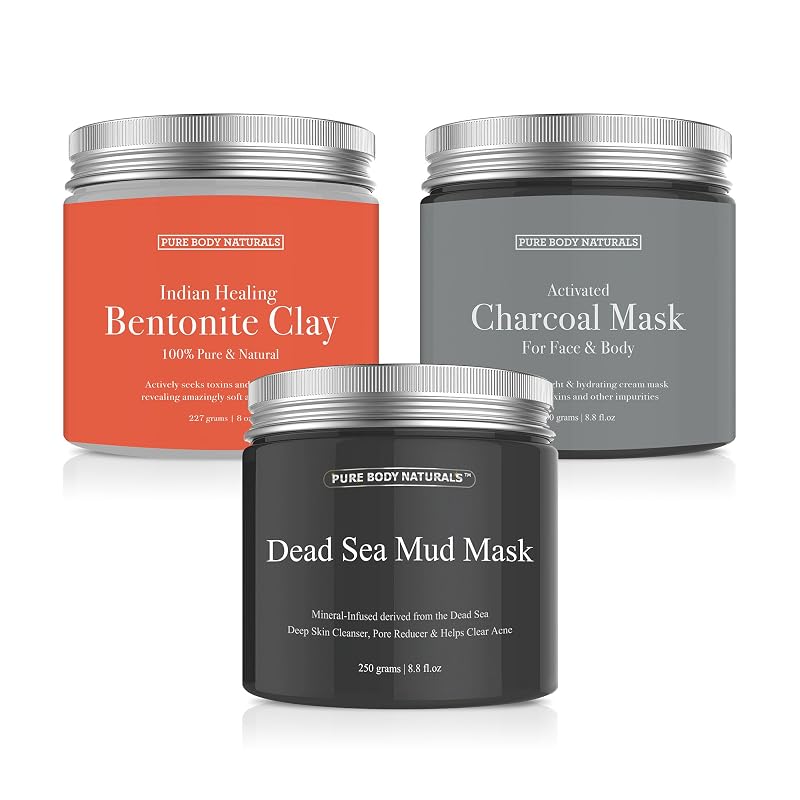 Dead Sea Mud Mask, Bentonite Clay & Activated Charcoal Set for Skin Care - Self Care Gift