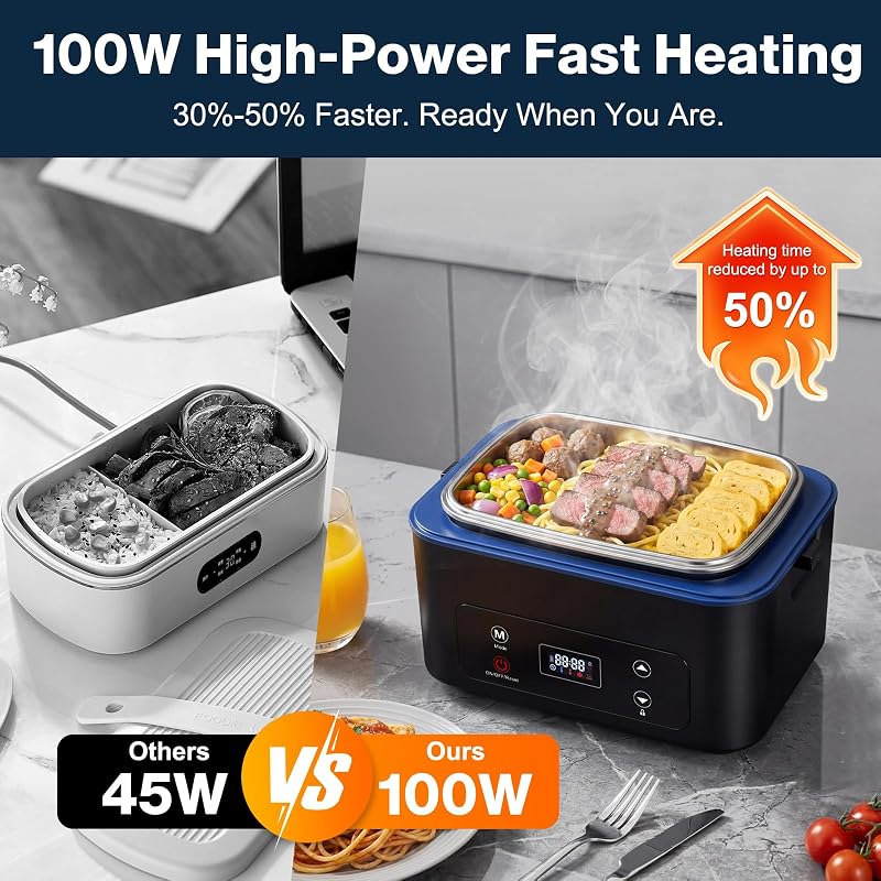 Heated Lunch Box 5.5 Cup Battery Powered Food Warmer with Auto Keep-Warm