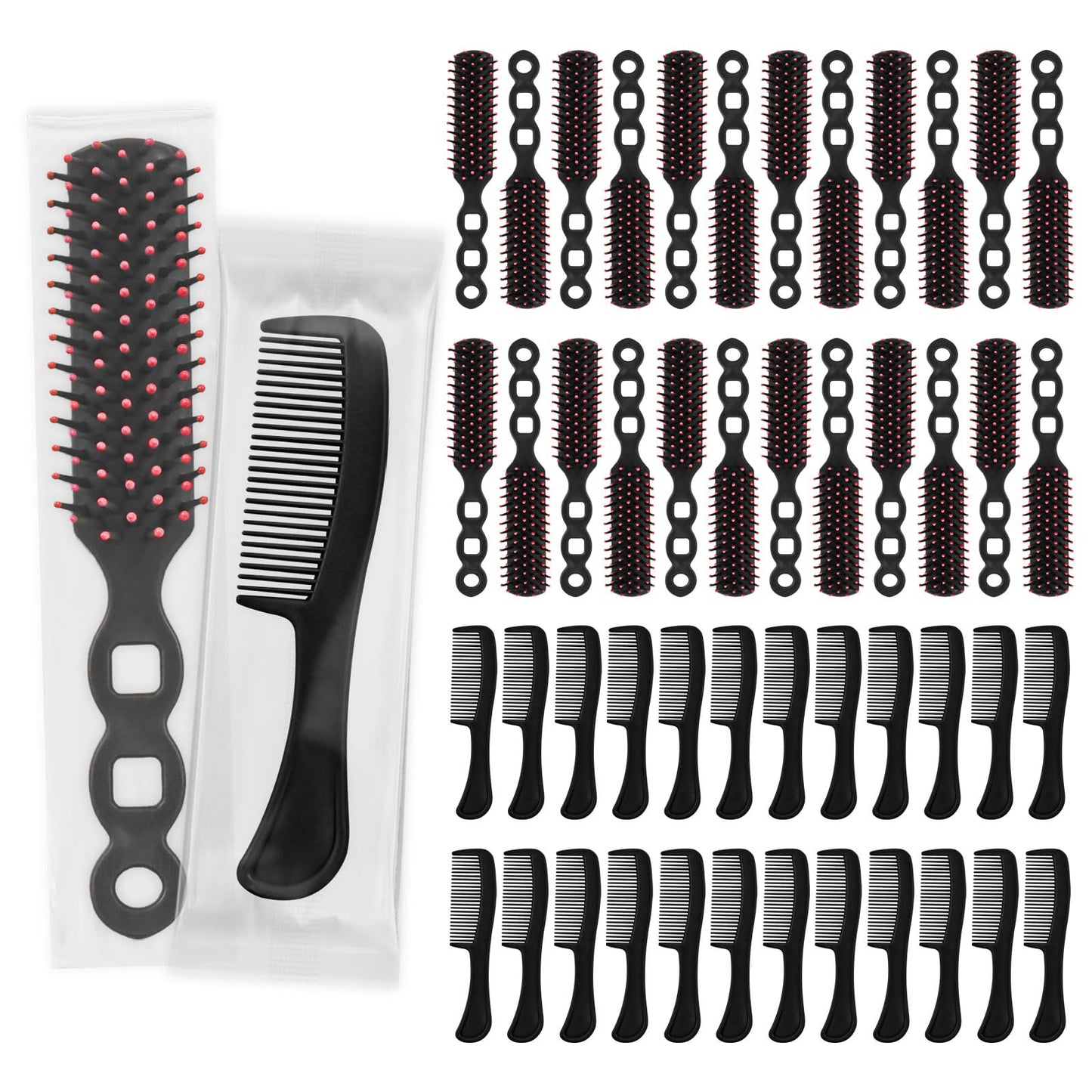 Hair Brush and Combs Bulk Individually Wrapped for Homeless,Disposable Hair Combs Bulk Hair Brushes Detangling Hairbrush for Women Shelter Nursing Hotel Church Charity Supplies50