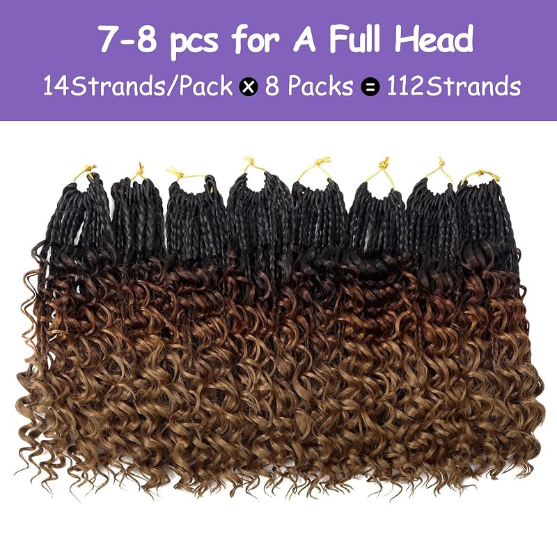 Goddess Box Braids Crochet Hair 10 inch - Boho DIY Pre-Looped 8 Packs #1B-33-30+10in