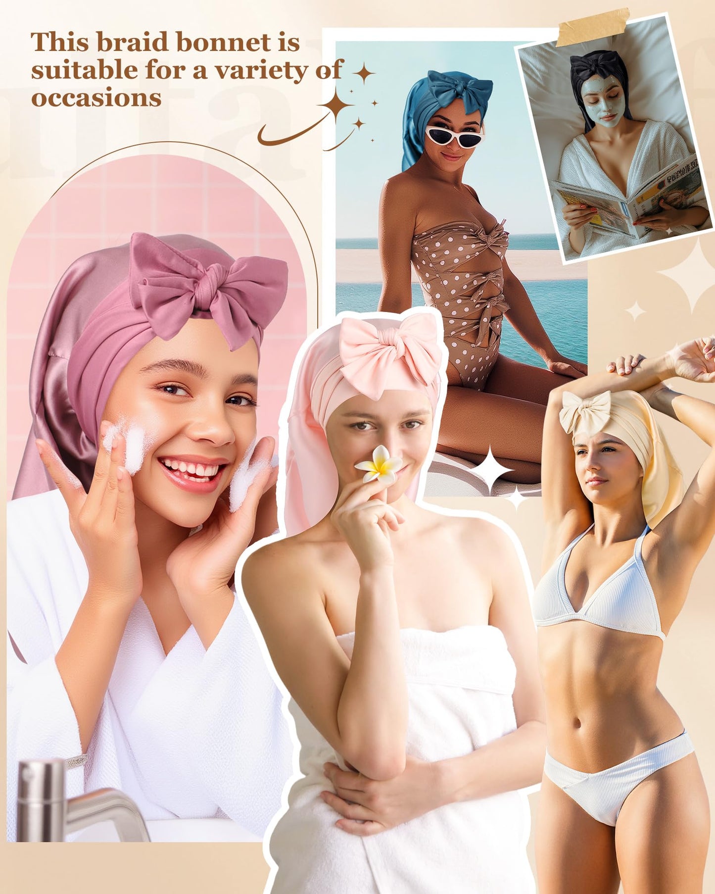 100% Mulberry Silk Bonnet for Sleeping Women Braid Bonnet for Long Hair with Elastic Tie Band Hair Wrap for Braids Curly Hair