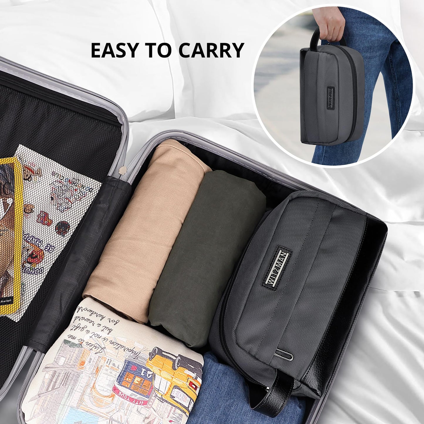 WITZMAN Toiletry Bag for Men Women Lightweight Hanging Travel Bathroom Bag Water-resistant Dopp Kit Shaving Bag Cosmetic bag （B692 Silvery Grey）