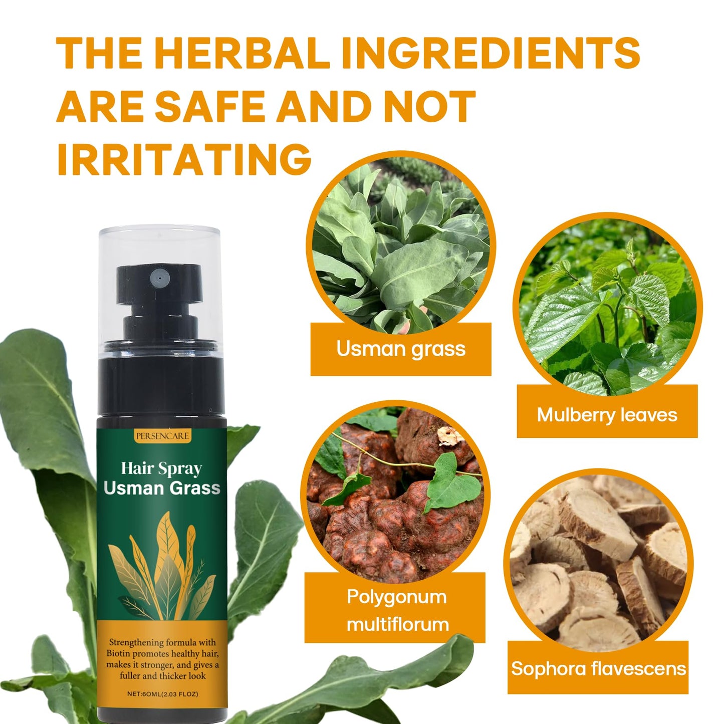 Usman Natural Grass Hair Serum Spray - Reverse Thinning, Boost Growth & Darkening, Scalp Care, Usma Mist for Women & Men