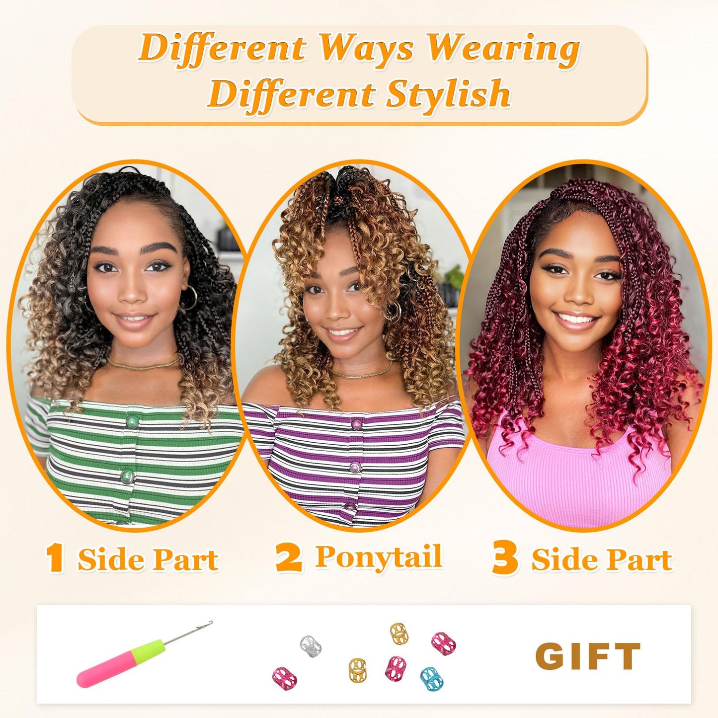 Yewell Goddess Box Braids Crochet Hair 10 Inch Boho Crochet Box Braids With Curly Ends,9 Packs Bohomian Box Braids Crochet Hair For Black Women Pre Looped Box Braids Crochet Hair (10Inch,1B/30/27)