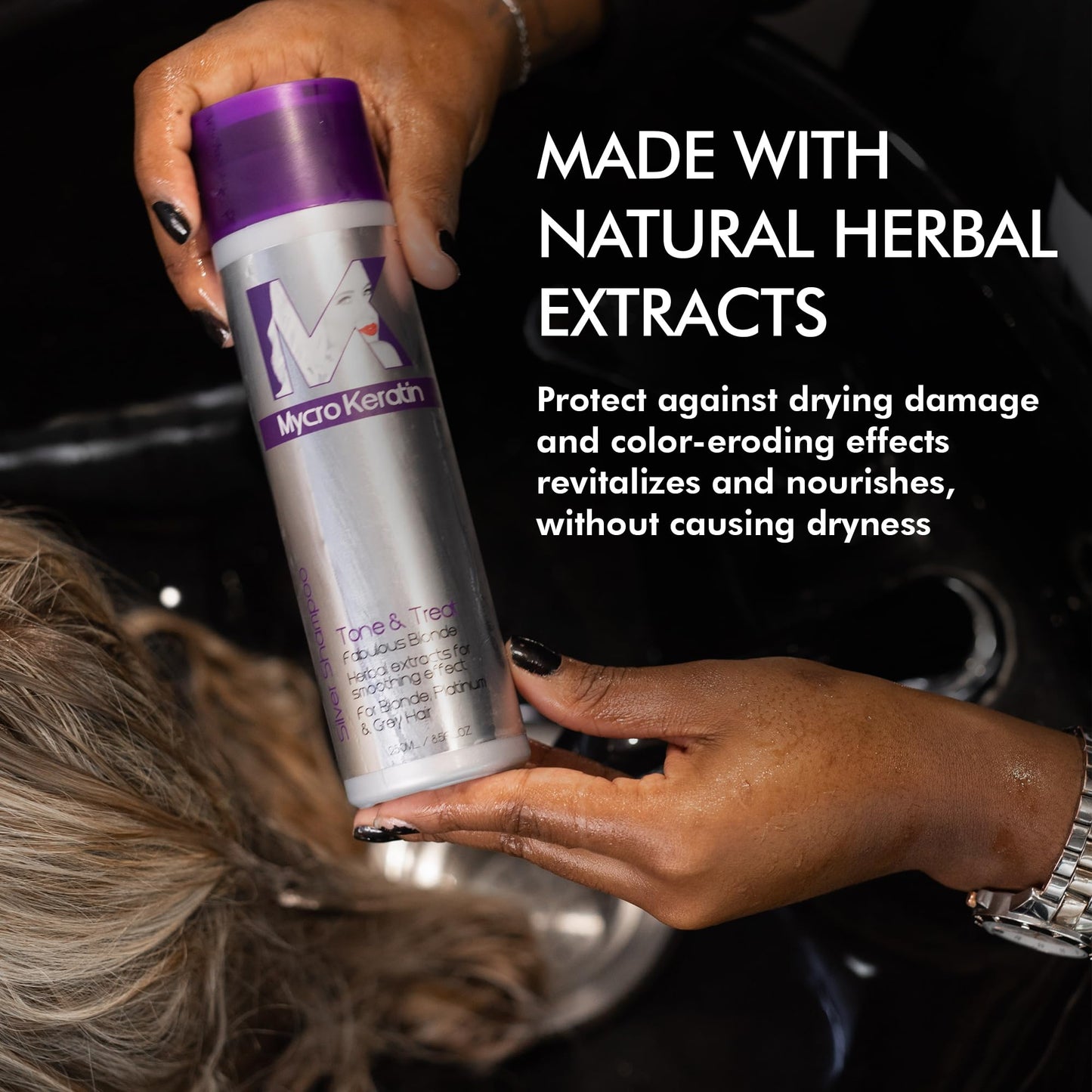 Mycro-Keratin Purple Shampoo for Blonde Hair, Silver, Gray, Highlighted Hair, Toning Purple Shampoo Salt-free Color Depositing & Toning (8.45 Fl Oz)