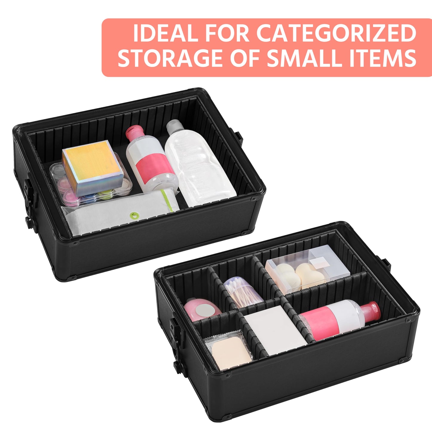 Yaheetech 4 in 1 Professional Makeup Train Case Aluminum Cosmetic Case Rolling Makeup Case Extra Large Trolley Makeup Travel Organizer, with 360° Swivel Wheels, Black