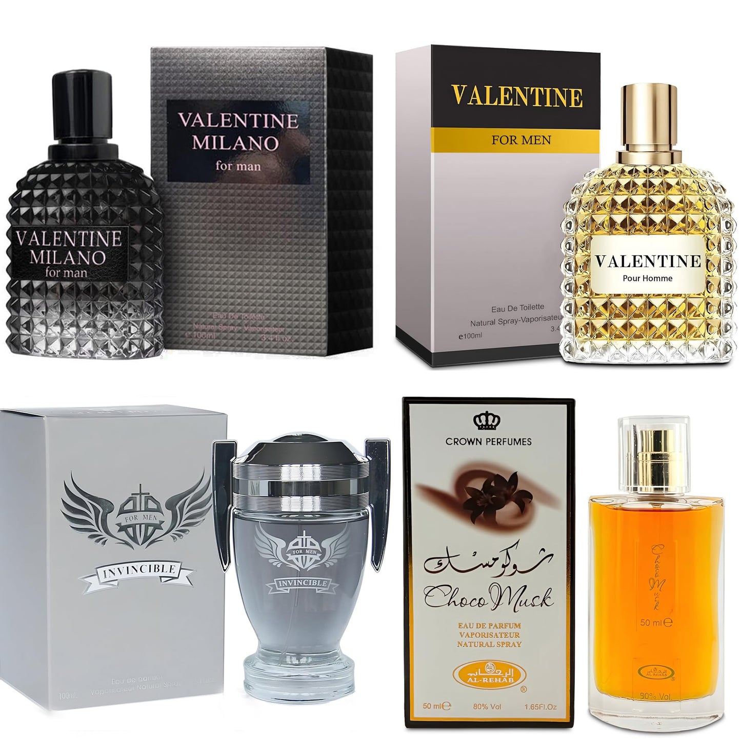 A CENTER Men's Cologne Gift Set Include Valentine Milano,Valentine,Choco Musk & Invincible - 3.4 Fl Oz Each | Vanilla Bourbon, Leather & Amber Floral Fragrance | Luxury Eau de Toilette Quartet