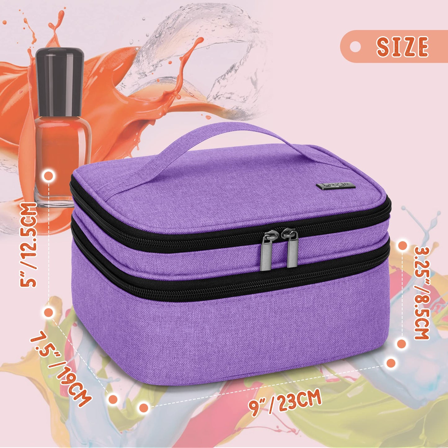 LUXJA Nail Polish Carrying Case - Holds 30 Bottles (15ml - 0.5 fl.oz), Double-layer Organizer for Nail Polish and Manicure Set, Purple (Bag Only)