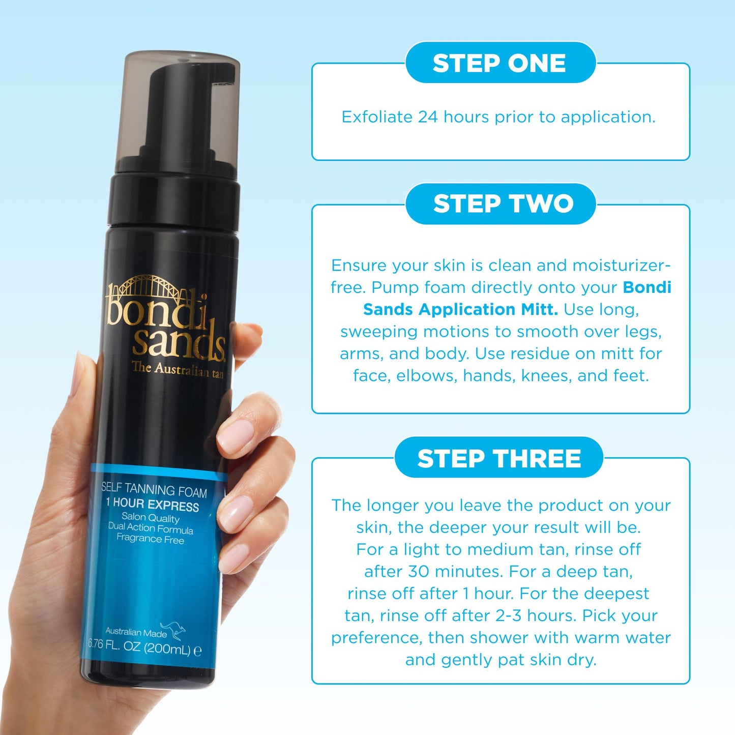 Bondi Sands 1 Hour Express Self Tanning Foam, Lightweight, Fragrance Free Self-Tanner for an Even, Streak-Free Tan, 6.76 fl oz