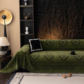 Bohemian Green Couch Cover for 3 Cushion Sofa, Non-Slip Chenille Protector 71"x150" - 3-4 Seater, 71x150, Variation: Boho:green+71" X 150"