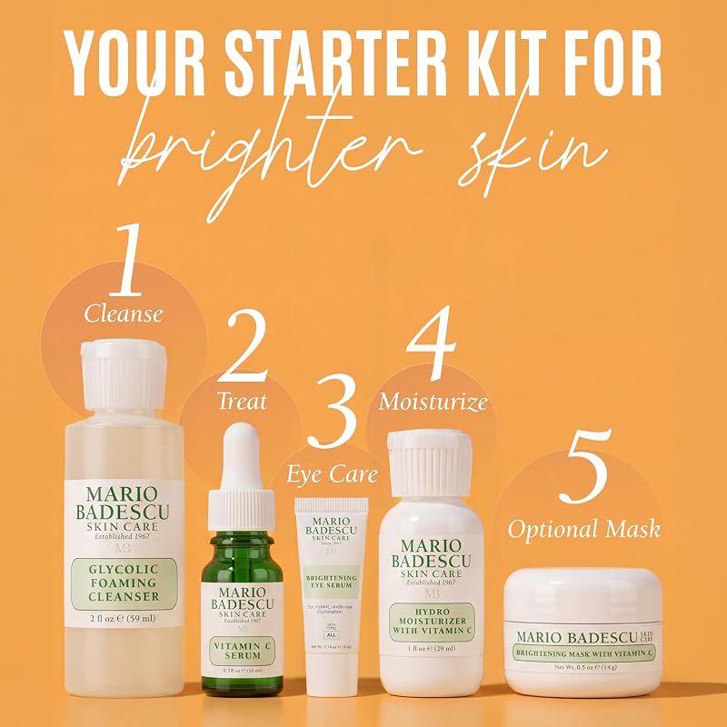 Glycolic Cleanser Vitamin C Serum Hydro Moisturizer Brightening Mask Eye Serum 5-Piece Skincare Set