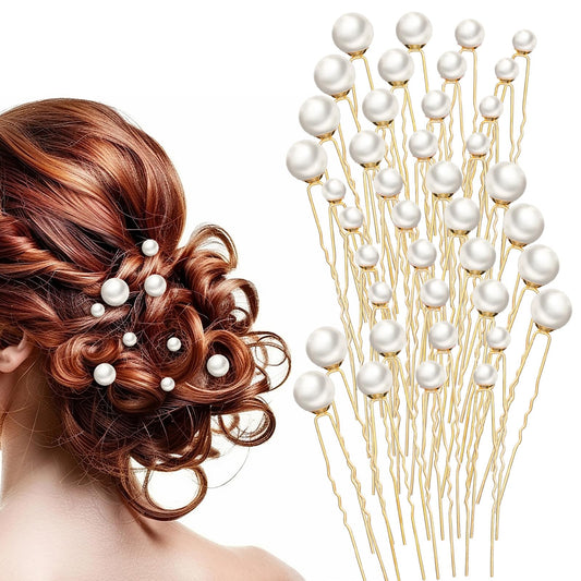 YUXIANLB 40 PCS Pearl Hair Pins Wedding Pearl Hairpins U Pearls Shaped Hair Accessories Bridal Bobby Pins White Pearls Bobby Clip Gold Vintage Headpiece Jewelry for Brides Bridesmaids Women Hairstyles