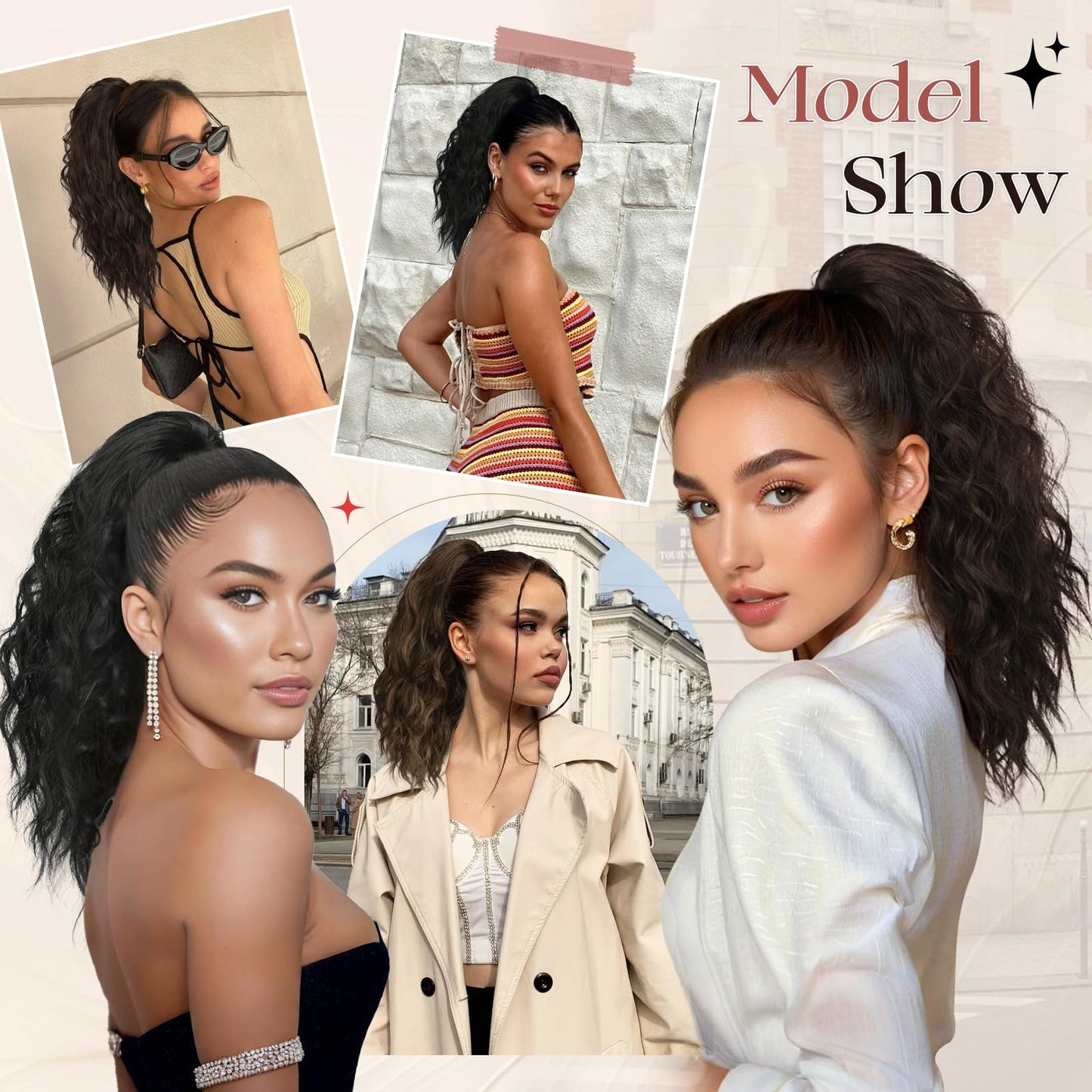 SOFEIYAN Ponytail Extension, 16 inch Claw Clip Ponytail Extension Wavy Curly Ponytails Synthetic Pony Tails Hair Extensions Natural Fake Hairpiece for Women - Honey Blonde Mixed Light Brown