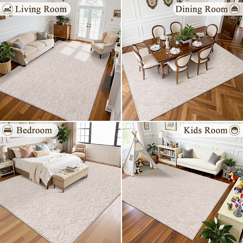 6x9 Beige Area Rug for Living Room & Bedroom - Modern Boho Woven Floral Pattern (Variation: Beige 6' x 9' Rectangular)