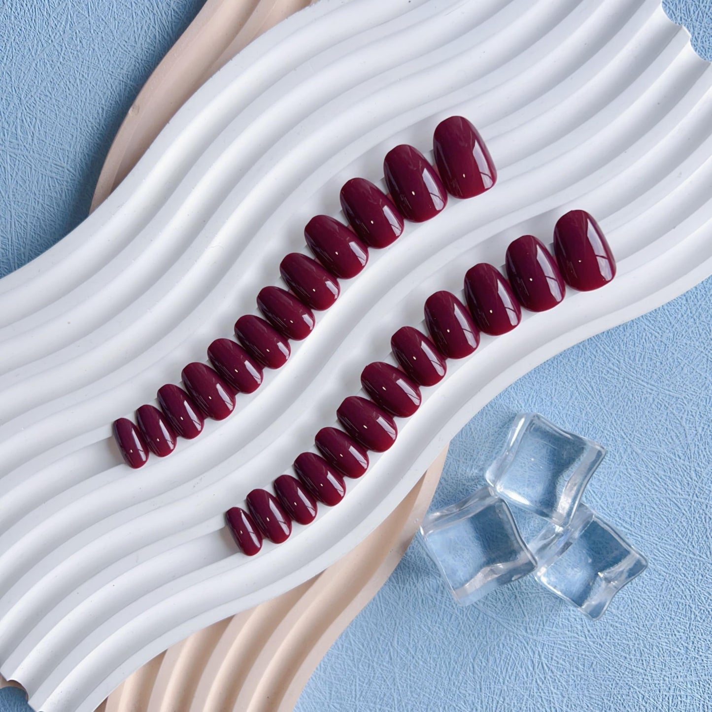 KQueenest Dark Red Press On Nails Short Oval - Acrylic Press On Nails with Glue, Almond Short Fake Nails Press ons, Glossy Opaque Burgundy Maroon, Reusable Soft Gel Glue on Nails for Women, 24 Pcs