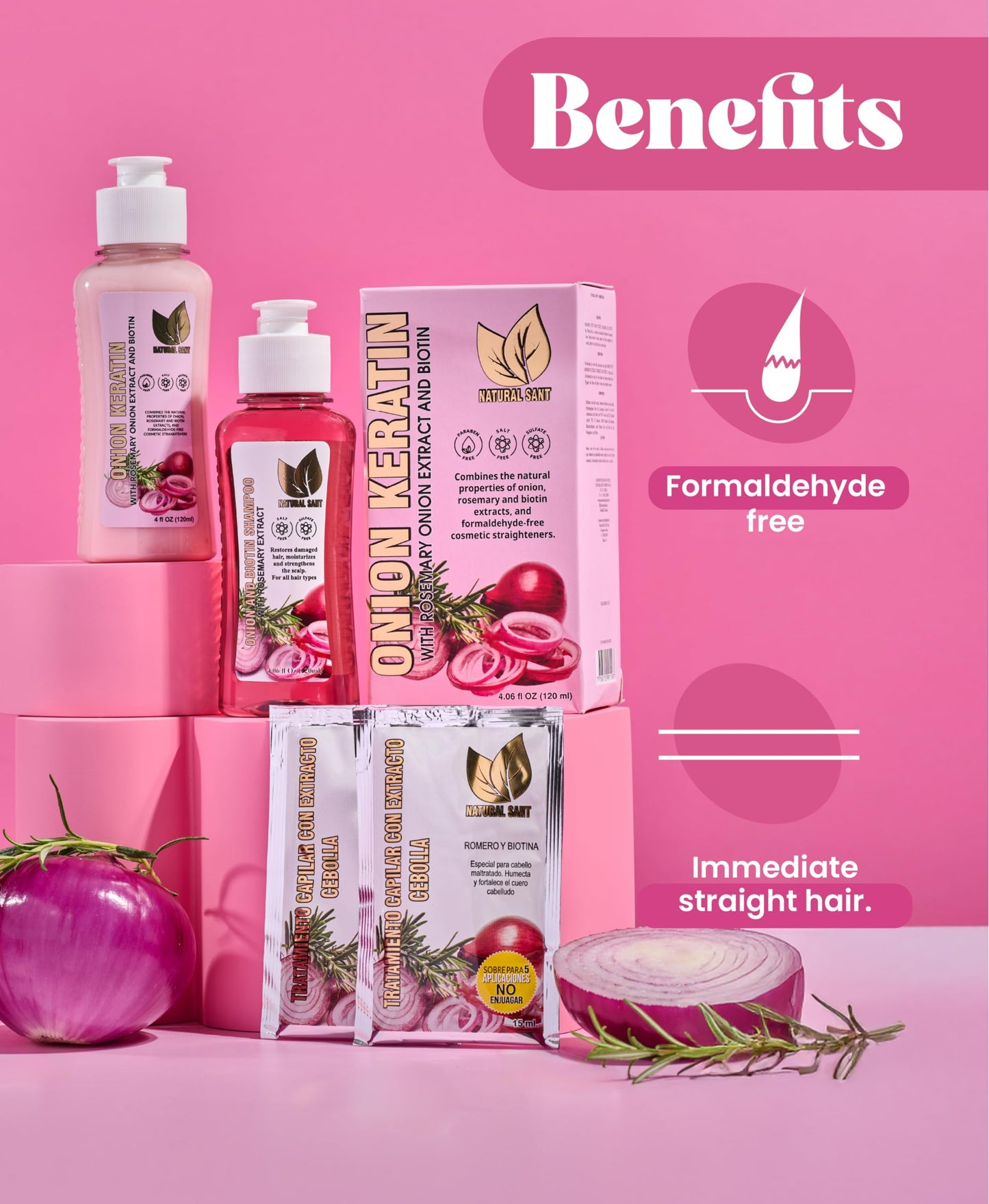 NATURAL SANT - Onion Keratin DuoBox 120ml – Deep Repair & Smoothing for Dry, Damaged Hair, Frizz Control & Heat Protection with Biotin & Rosemary