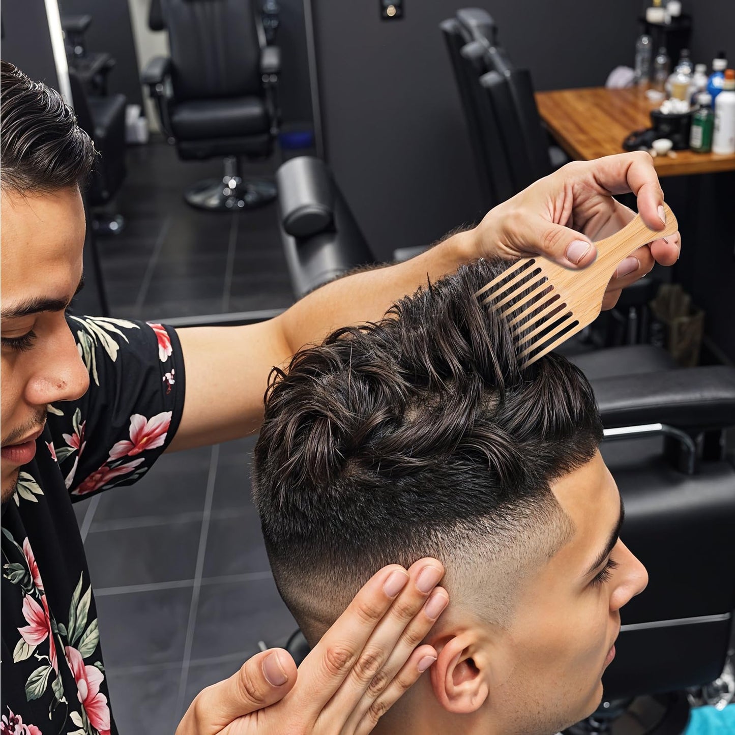 4 Pcs Wooden Hair Picks for Curly Hair, Natural Afro Pick for Curly Hairs, Styling Combs for Thick Hairs and Beards Enhance Curl Definition and Volume (15.7cm)